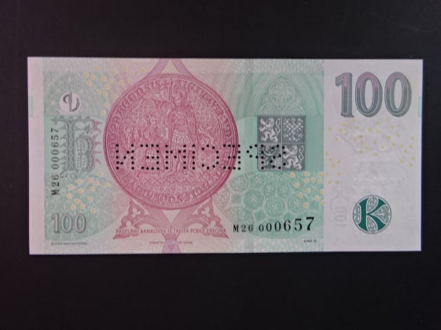 100 Kč 2019 série M 26 s přítiskem  s 1x vodorovnou perf. SPECIMEN, (V1)