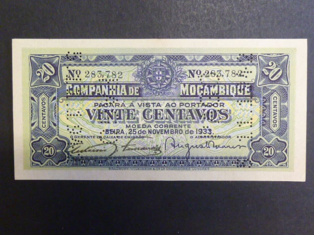 MOZAMBIK, Companhia de Mocambique Beira, 20 Centavos 25.11.1933 perforovaná, Pi. SR29