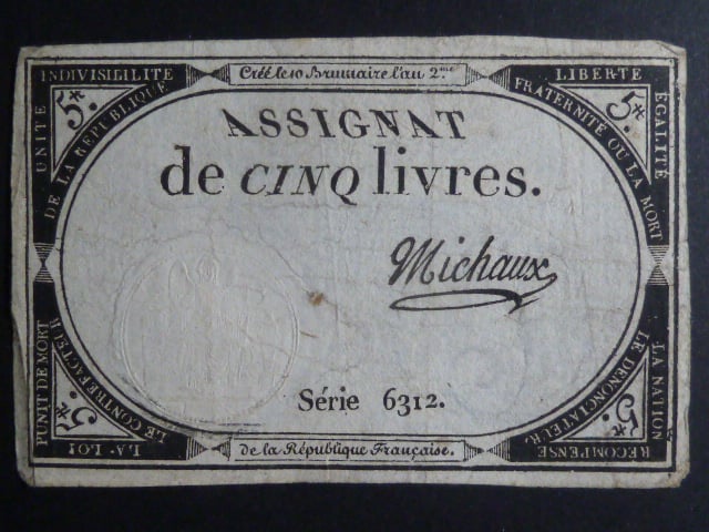 5 Livres 1793 podpis Michaud, BNB. B713, Pi. A76