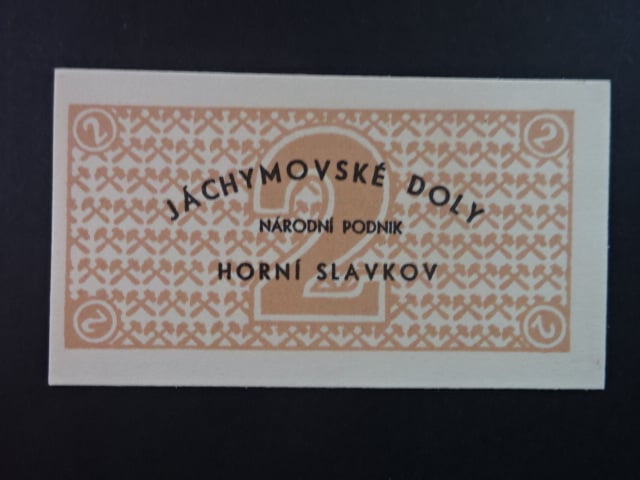 Jáchymovské doly n.p. Horní Slavkov, poukázka 2 K b.d. v hnědé barvě
