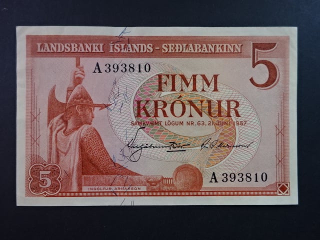 5 Krónur 1957, BNB. B701a, Pi. 37