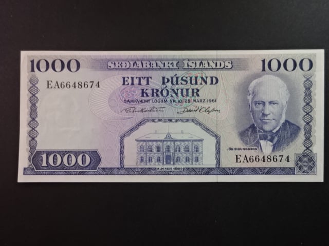 1000 Krónur 1961 podpis"Hjartarson/Ólafsson", BNB B805j, Pi. 46
