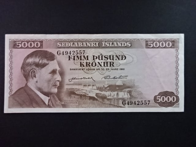 5000 Krónur 1961 podpis"Nordal/Hjartarson", BNB B806g, Pi. 47