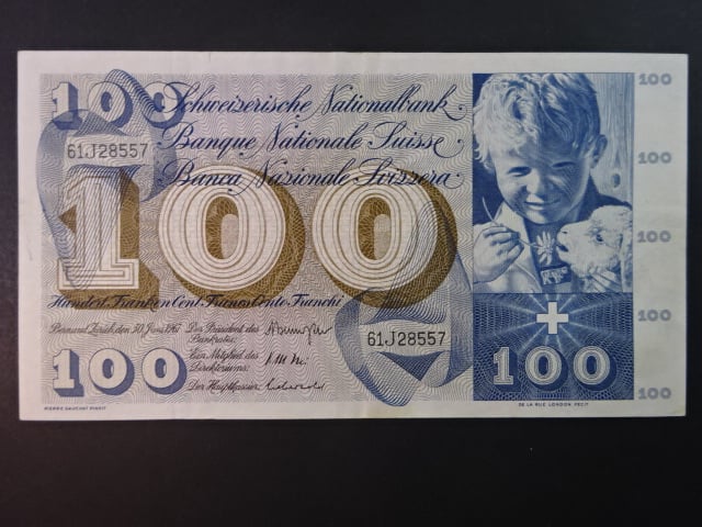 100 Franken 30.6.1967, podpis 44, BNB B334j, Pi. 49j