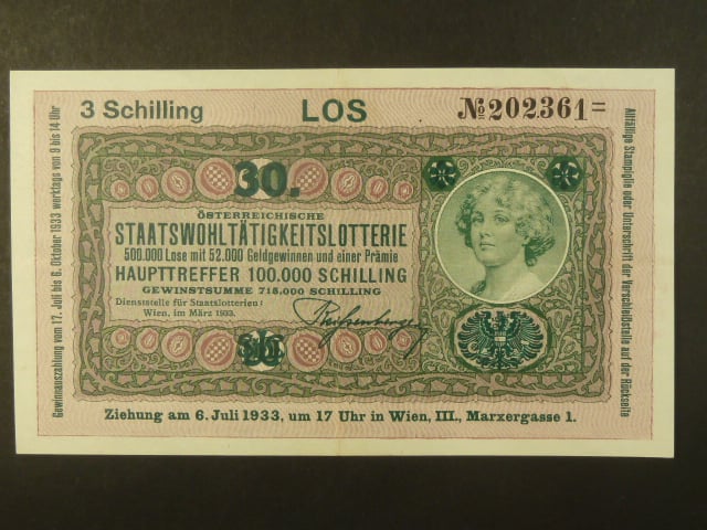 10 "DONAUSTAAT"  s přítiskem loterie 1933