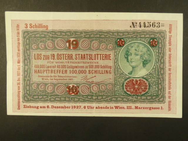 10 "DONAUSTAAT"  s přítiskem loterie 1927