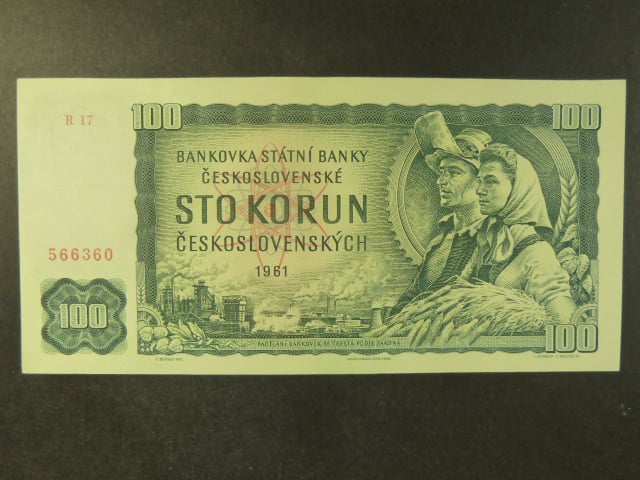 100 Kčs 1961 série R 17, úzký číslovač 1a