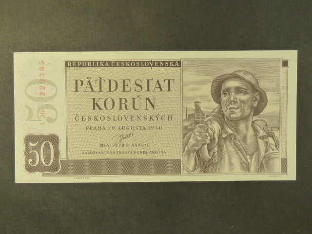 50 Kčs 1950, série A 26, perf. "3md" nad sebou
