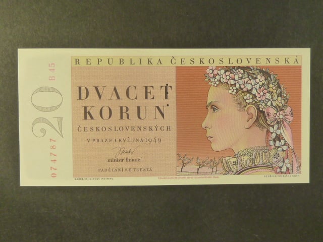 20 Kčs 1949 série B 45, perf. "3md" nad sebou