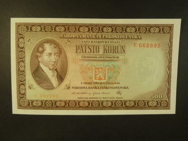 500 Kčs 1946 série E, perf. "3md" nad sebou