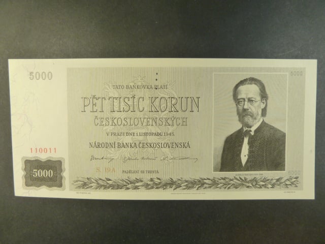 5000 Kčs 1945 série 19 A, perf. "3md" nad sebou