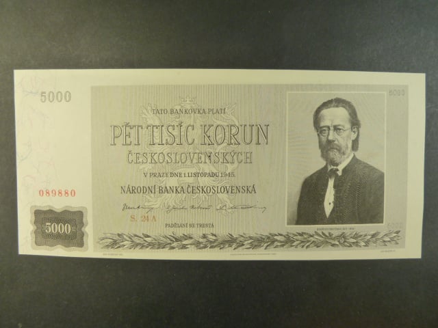 5000 Kčs 1945 série 24 A, perf. "3md" nad sebou