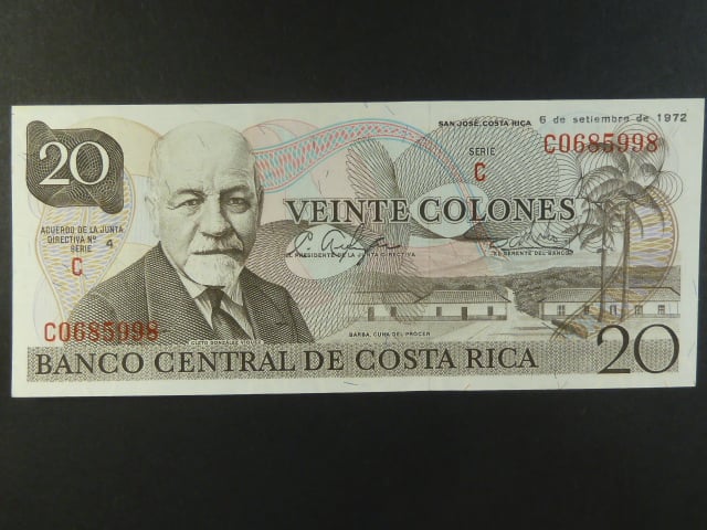 KOSTARIKA, 20 Colones 1972, BNB. B524b, Pi. 238a