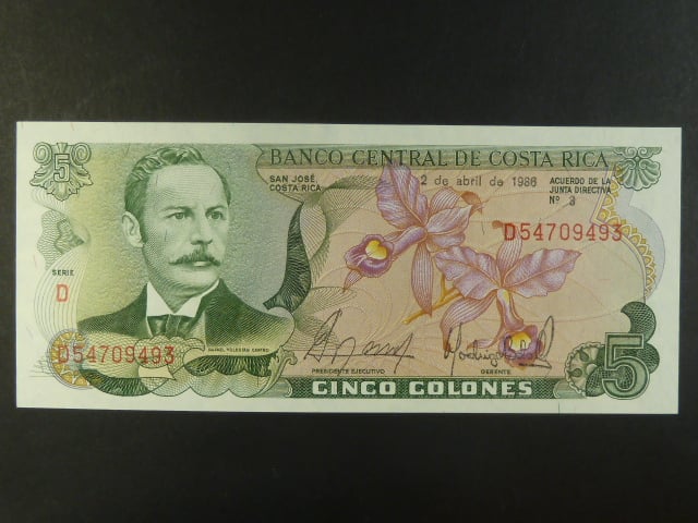 KOSTARIKA, 5 Colones 1986, BNB. B522dd, Pi. 236d
