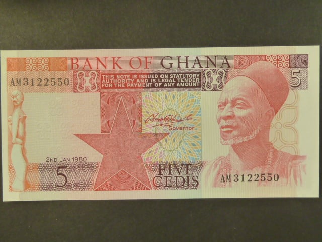 GHANA, 5 Cedis 1980, BNB. B120b1, Pi. 19