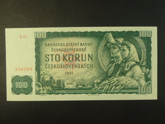 100 Kčs 1961 série X 67, číslovač 2d, vodoznak 14