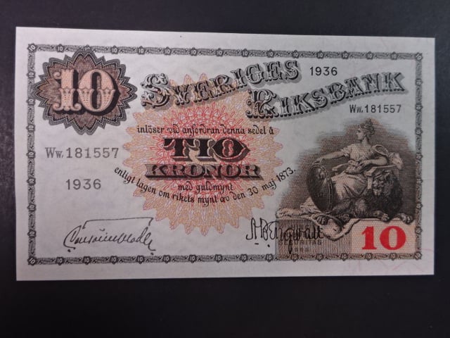 10 Kronor 1936 série Ww- var. podpisu, Pi. 34s