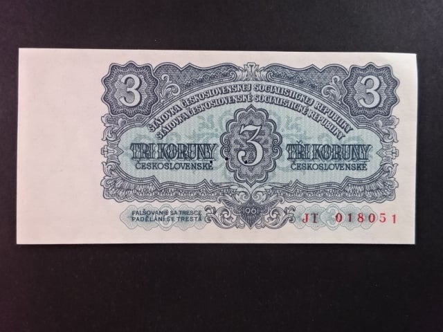 3 Kčs 1961 série JT s perf. 3md do obloučku