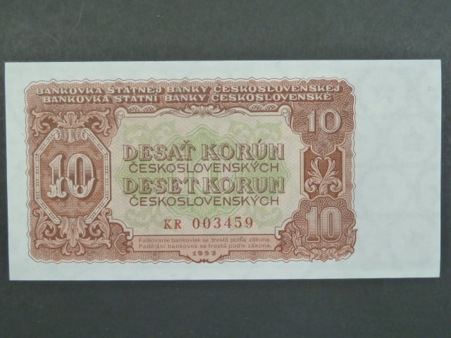 10 Kčs 1953 série HT, tiskárna STC Praha