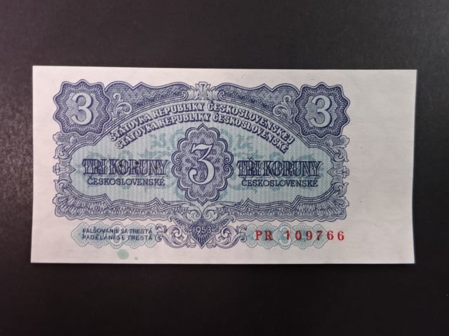 3 Kčs 1953 série PR, tiskárna STC Praha, perf. 3md do obloučku