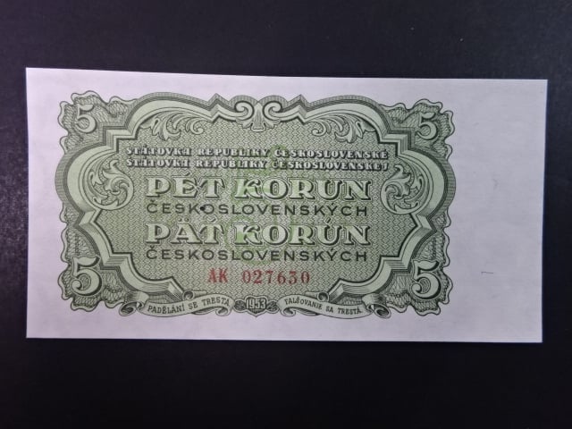 5 Kčs 1953 série AK, tiskárna Goznak Moskva, perf. 3md do obloučku