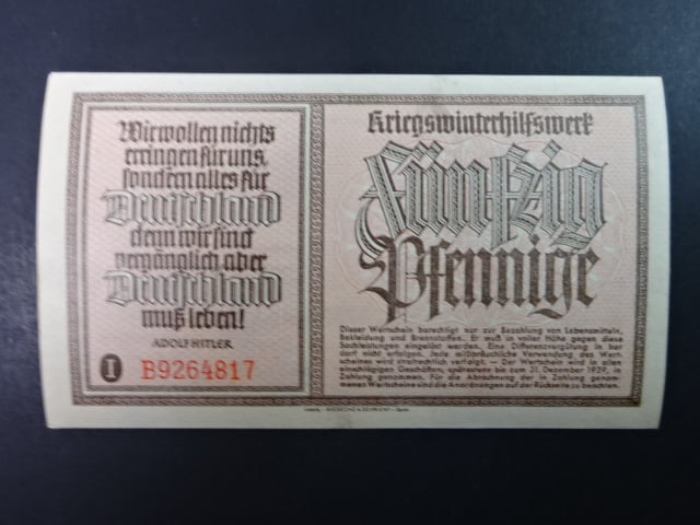 Winterhilfswerk 1934-1944 (Zimní pomoc), 50 pf 1939/1940 série B, Ro. 700, Grab. WHW-1