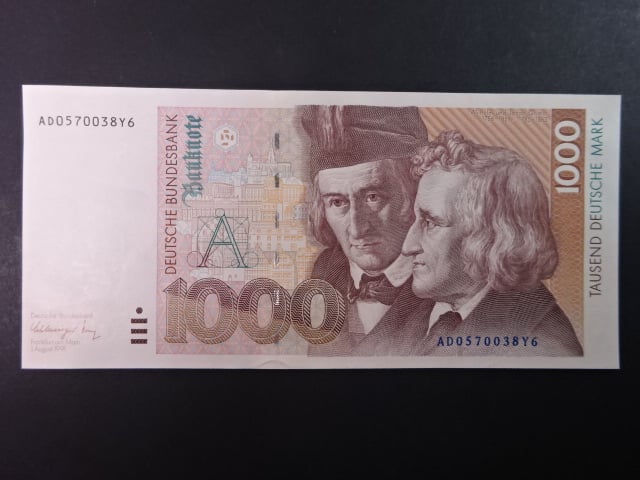 Bundesrepublik, 1000 Deutsche Mark 1.8.1991 série AD, Ros. 302, Pi. 44a, Grab. BRD-46