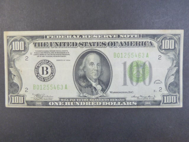 USA, 100 Dollars 1934 B - New York, světle zelná pečeť, Pi. 433L