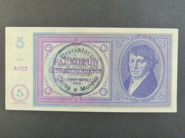 5 K 1938/40 série A 022, ruční přetisk
