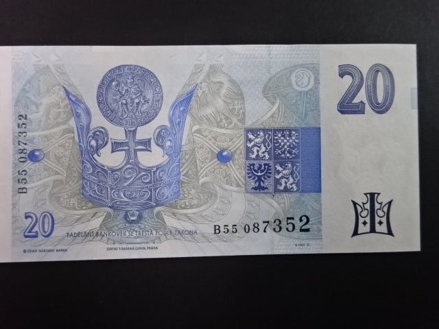 20 Kč 1994 série B 55 proužek vlevo