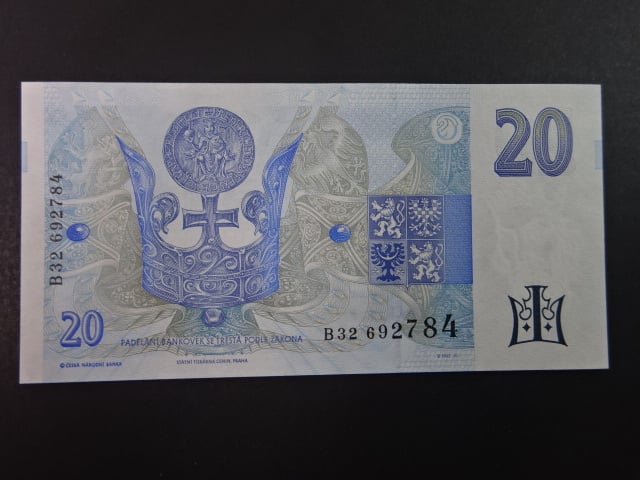 20 Kč 1994 série B 32 proužek vlevo