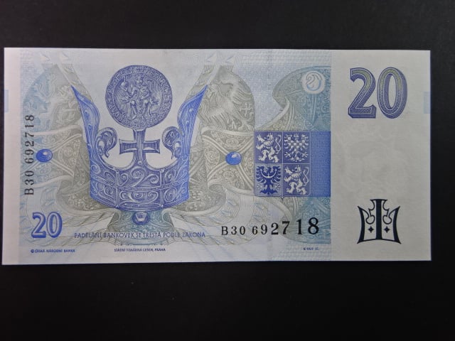 20 Kč 1994 série B 30 proužek vlevo