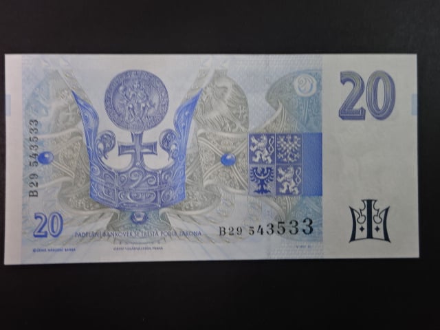 20 Kč 1994 série B 29 proužek vlevo