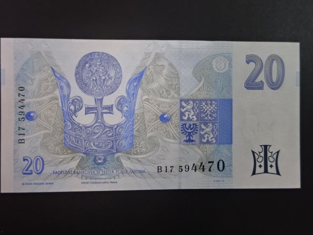20 Kč 1994 série B 17 proužek vlevo