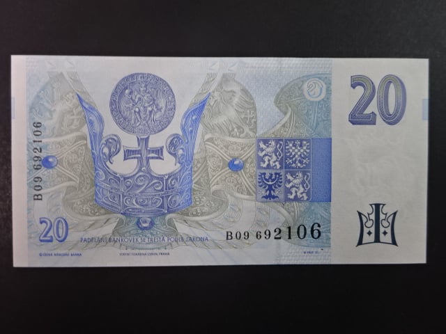 20 Kč 1994 série B 09 proužek vlevo
