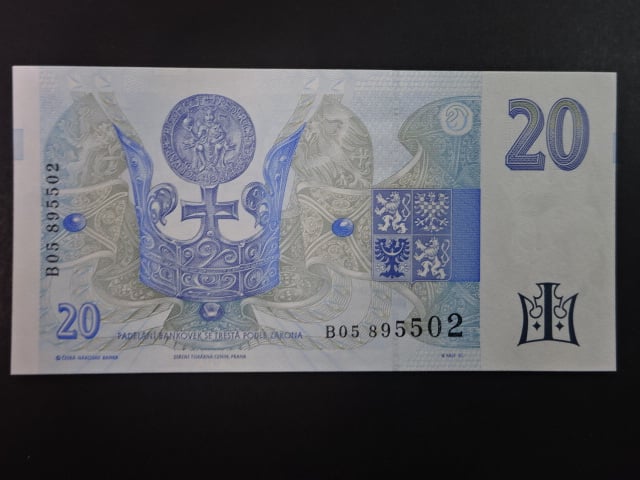 20 Kč 1994 série B 05 proužek vlevo