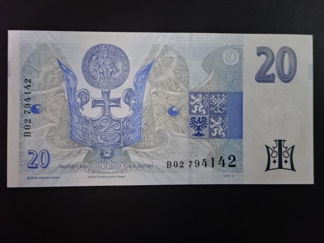 20 Kč 1994 série B 02 proužek vlevo