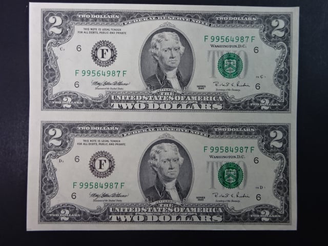 USA, 2 Dollars 1995 F - Georgia, ve svislé 2-pásce, Pi. 497