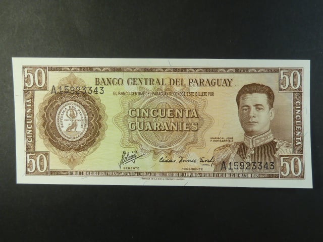 PARAGUAY, 50 Guaranies 1952, BNB. B813c, Pi. 197b