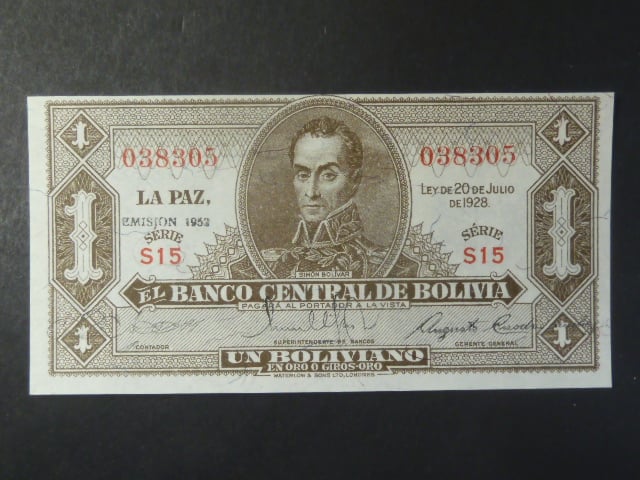 BOLÍVIE, 1 Boliviano 1928, BNB. B317m, Pi. 128c