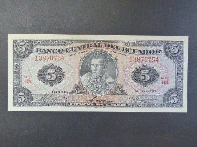 EKVÁDOR, 5 Sucres 1977, Pi. 108a