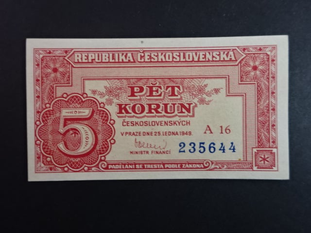 5 Kčs 25.1.1949 série A 16