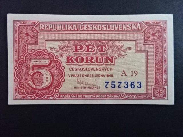 5 Kčs 25.1.1949 série A 19