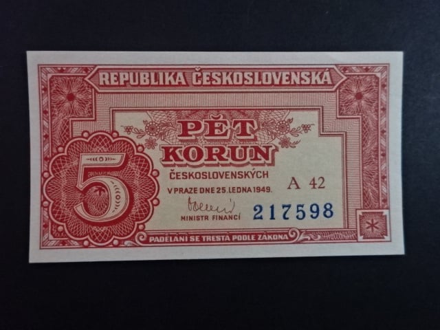 5 Kčs 25.1.1949 série A 42
