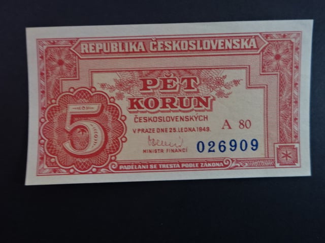 5 Kčs 25.1.1949 série A 80