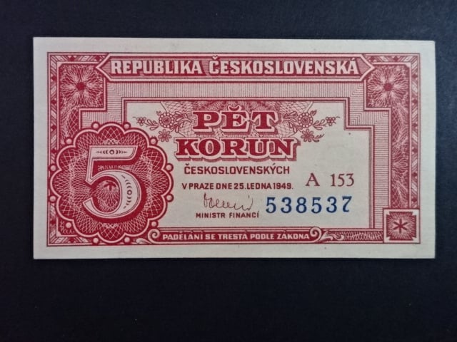 5 Kčs 25.1.1949 série A 153
