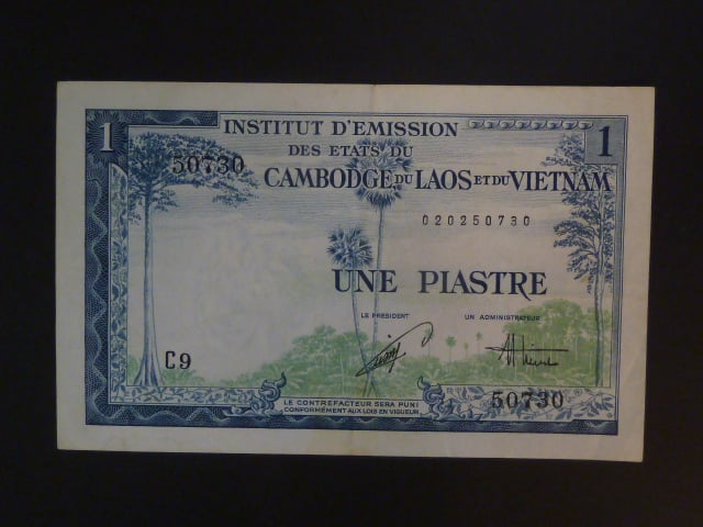 FRANCOUZSKÁ INDOČÍNA, Vydání pro Vietnam1 Piastre 1954, BNB. B414a, Pi. 105