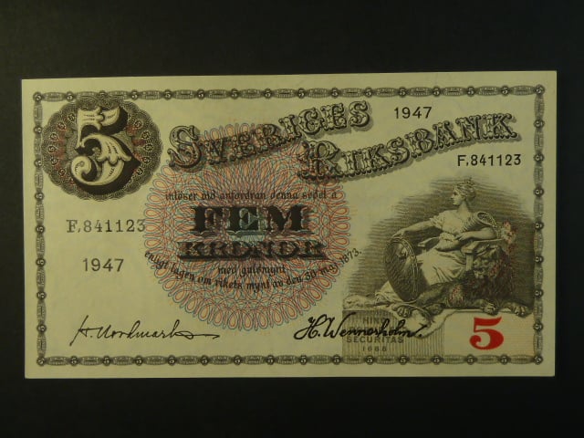 5 Kronor 1947 var. podpisu 4, Pi. 33ad.