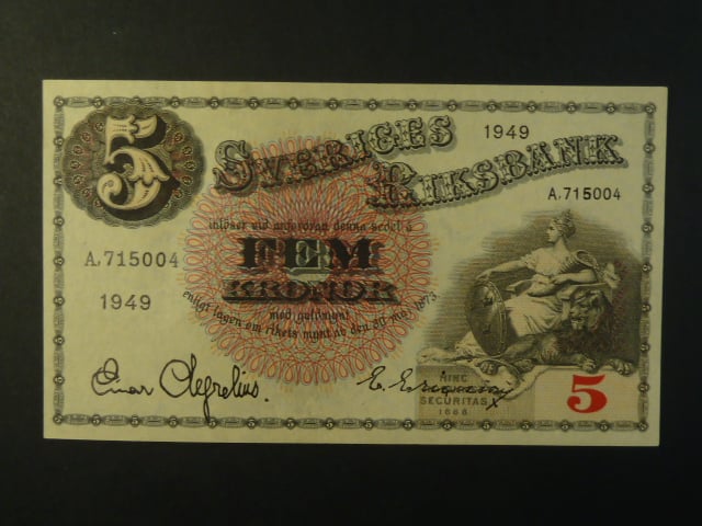 5 Kronor 1949 var. podpisu 4, Pi. 33af.