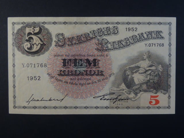 5 Kronor 1952 var. podpisu 10, Pi. 33ai